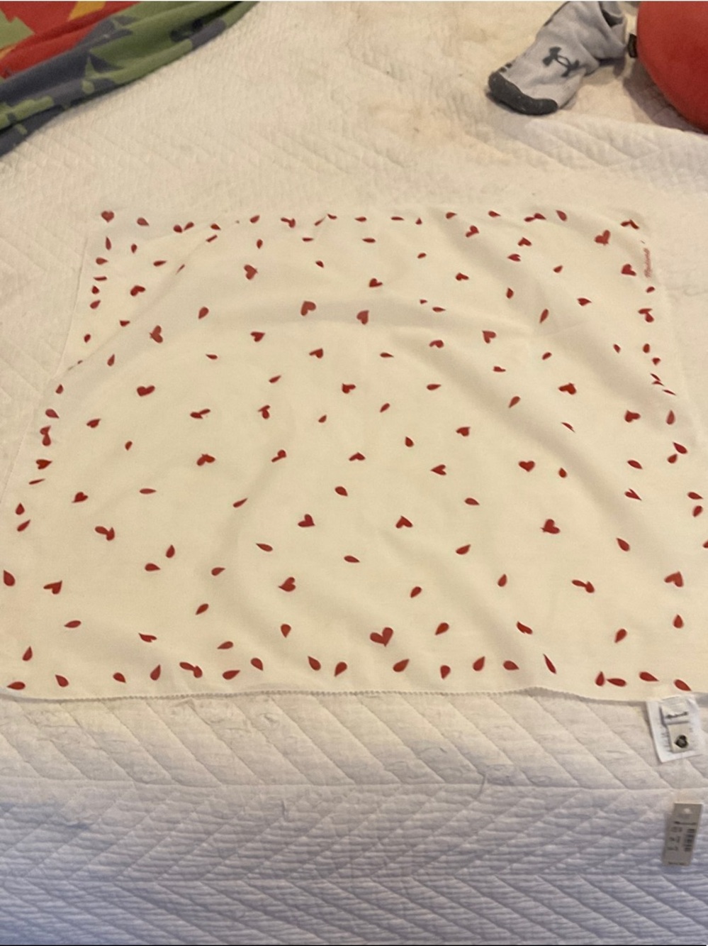 Madewell White Scarf with Red Droplet Print